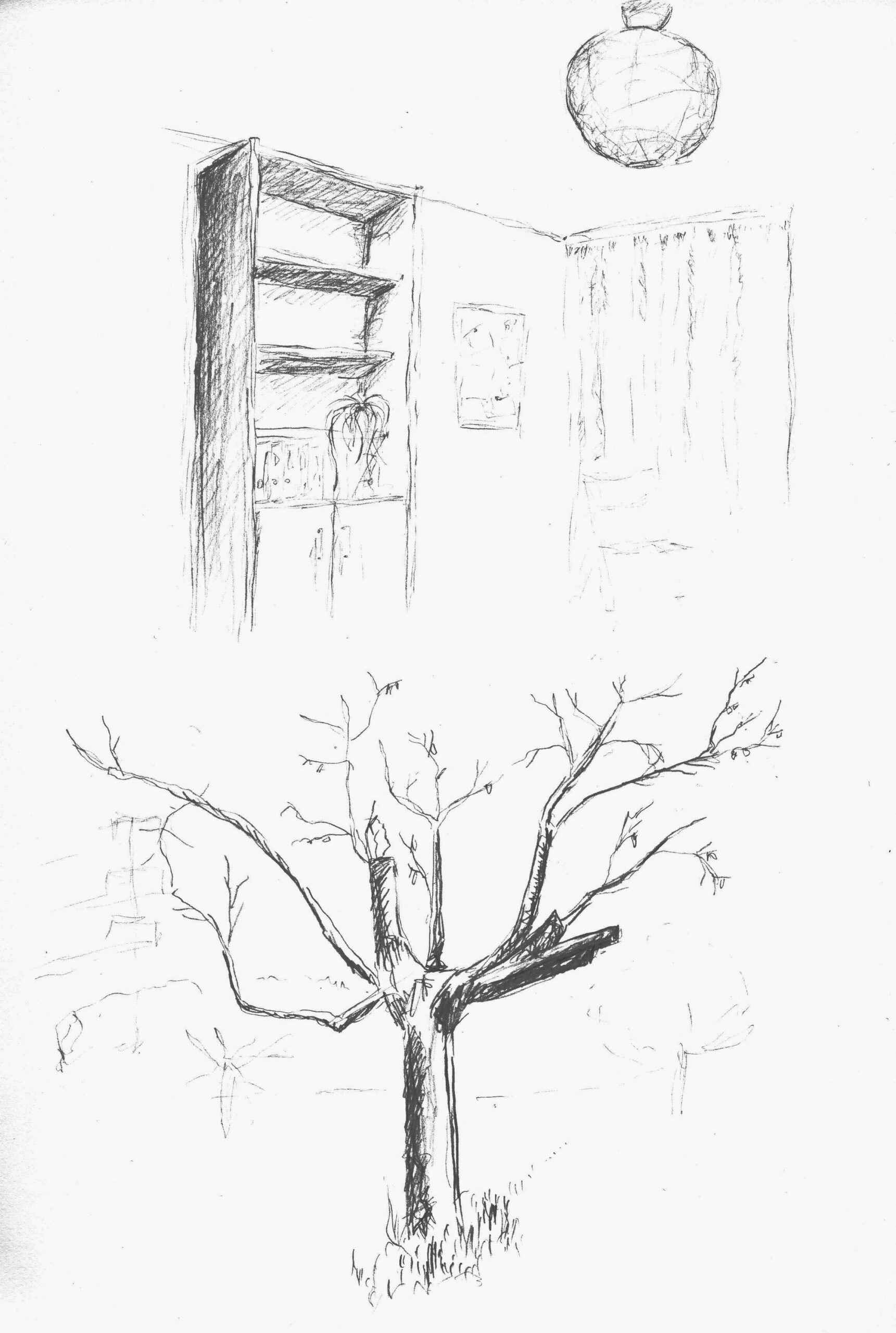 Skizze Zimmer und Baum